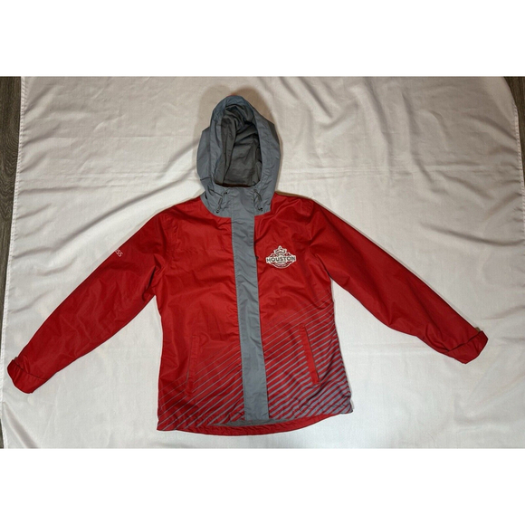 NFL Superbowl LI Jacket Women Med Red 2017 Houston Hooded Windbreaker Patriots - Picture 1 of 16